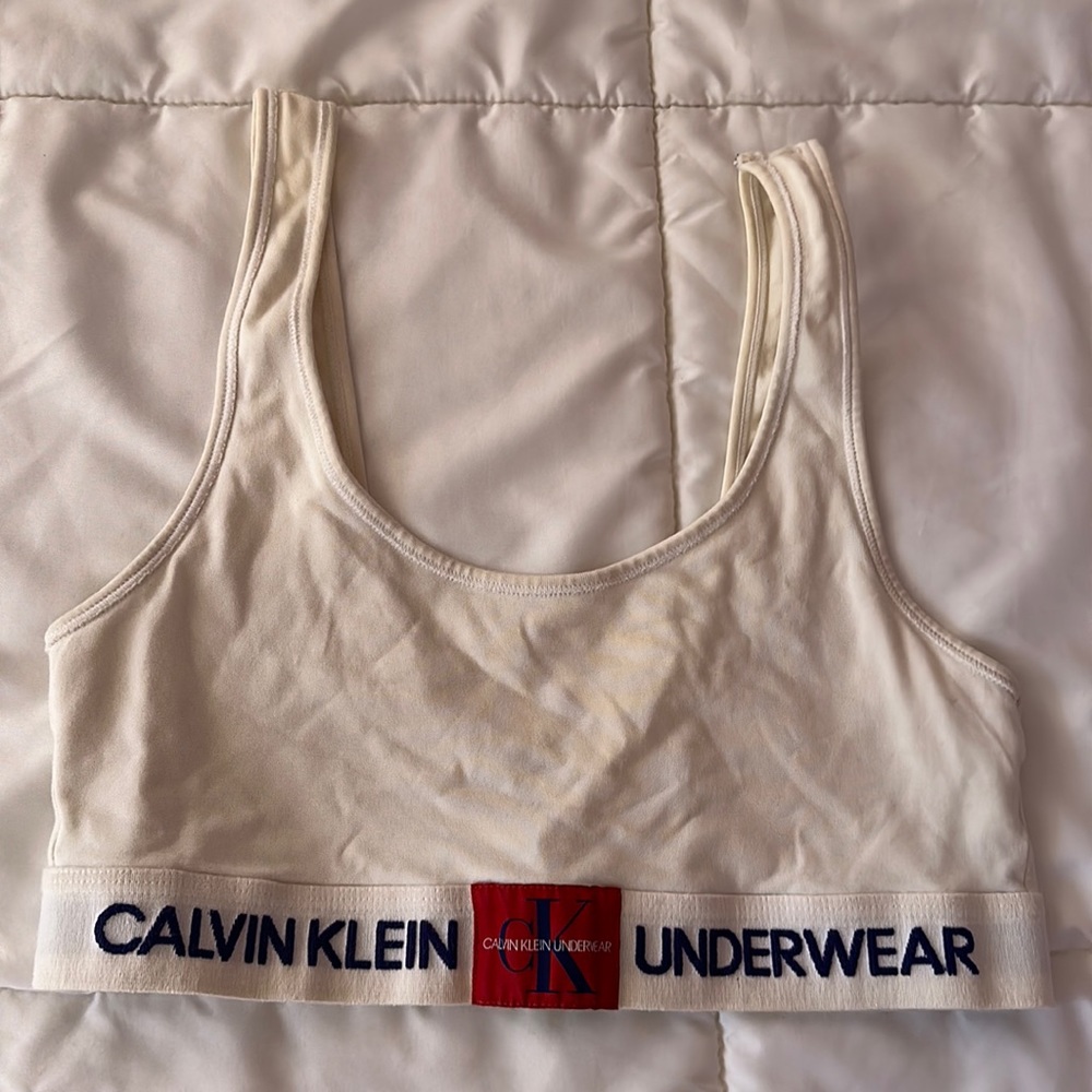 Calvin Klein White Logo Cotton Bralette Size Medium